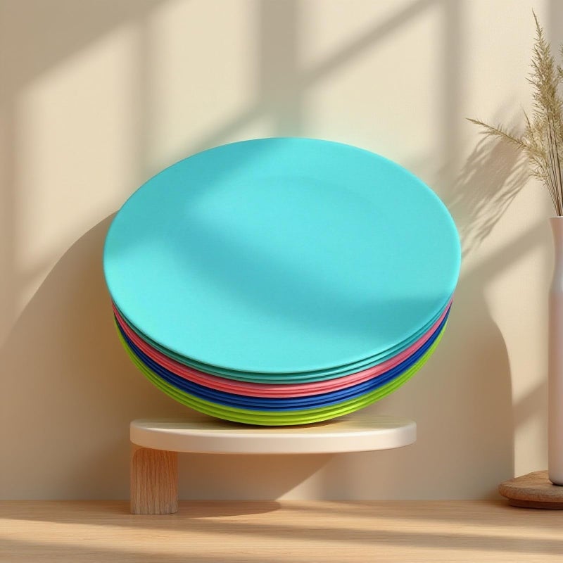 YUYUHUA Plastic Plates Reusable 10 inch - Kitchen Flat Dinner Plate - Dishwasher Safe & Microwavable Plates set of 12 - Kids Stacking Colorful for Indoor Outdoor (BPA Free) - Image 4